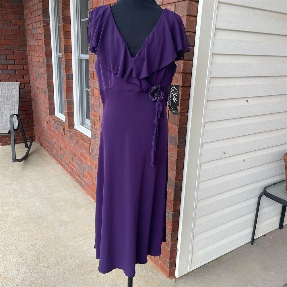 SL Fashions Women's Size 12 Purple Midi Dress V-Neck Formal, Wedding